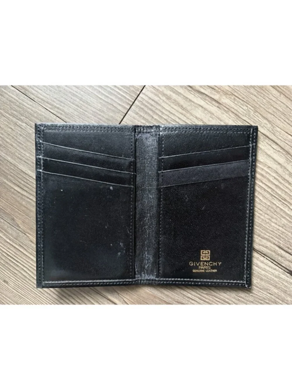 Givenchy Paris Men’s Black Leather Bifold Card Wallet Engraved Logo Minimalistic